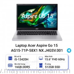 Laptop Acer Aspire Go 15 AG15-71P-58X1 NX.J4GSV.001 (Intel Core i5-13420H | 16GB | 512GB | Intel UHD | 15.6 inch FHD | Win 11 | Bạc)